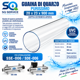 Guaina di quarzo 20x23x900mm doppia estremità aperta